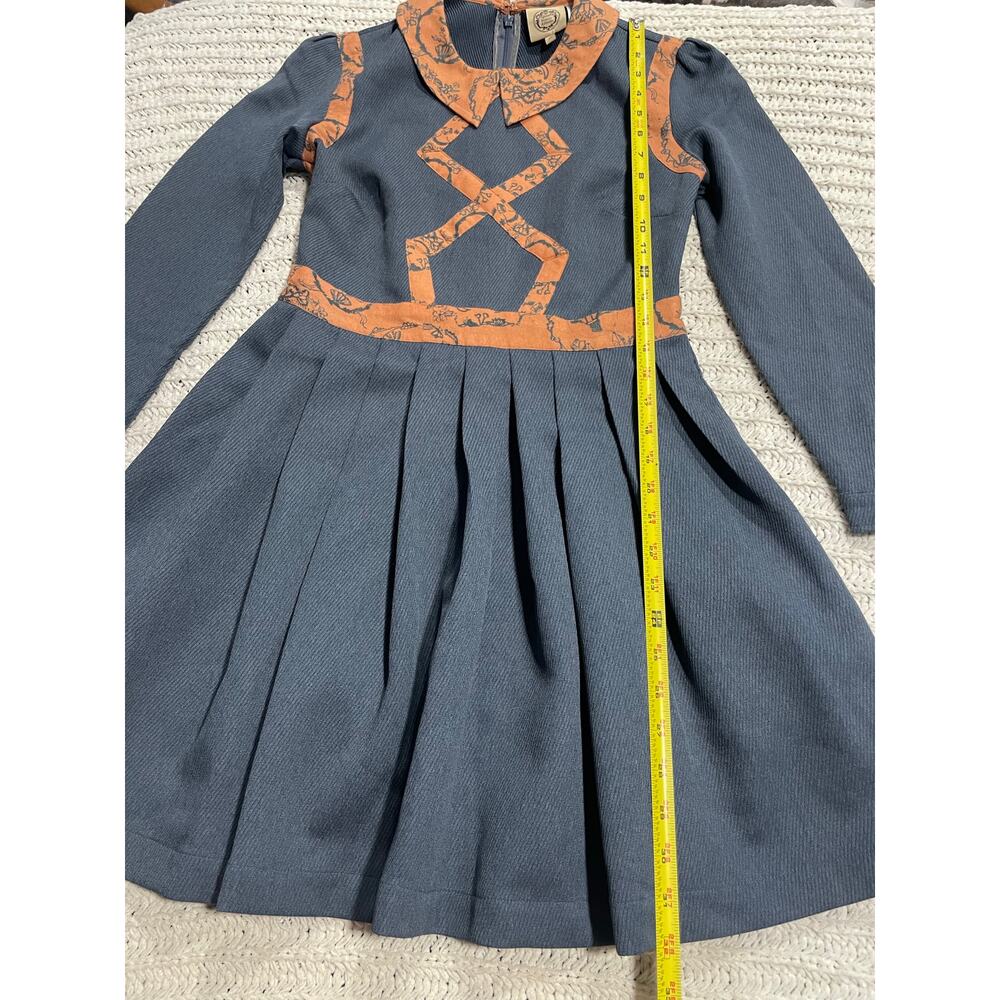 Family Affairs Maeve Dress Womens XS Long Sleeve Twill Blue Fit N Flare MSRP$376 - Picture 3 of 13